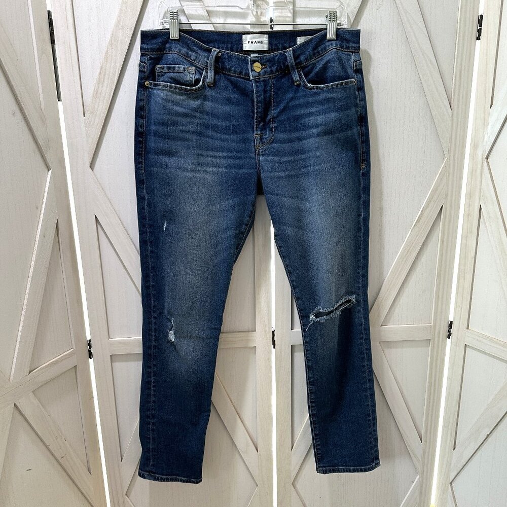 Frame Le Garcon Eaton Distressed Straight Leg Jeans - Picture 3 of 10